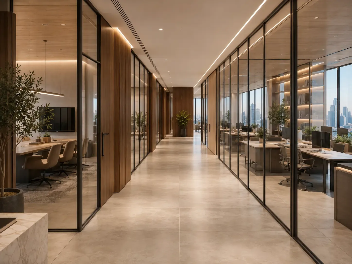 Glass office corridor visual