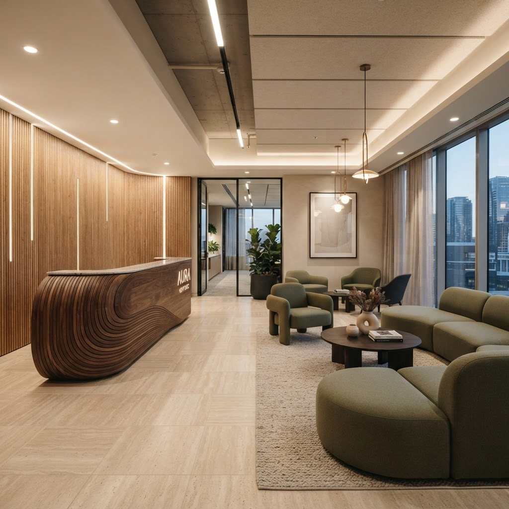 Finished workplace reception and lounge